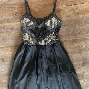 Women’s Black Love Reign Spaghetti Strap Formal Dress with Silver Sequin Size 5